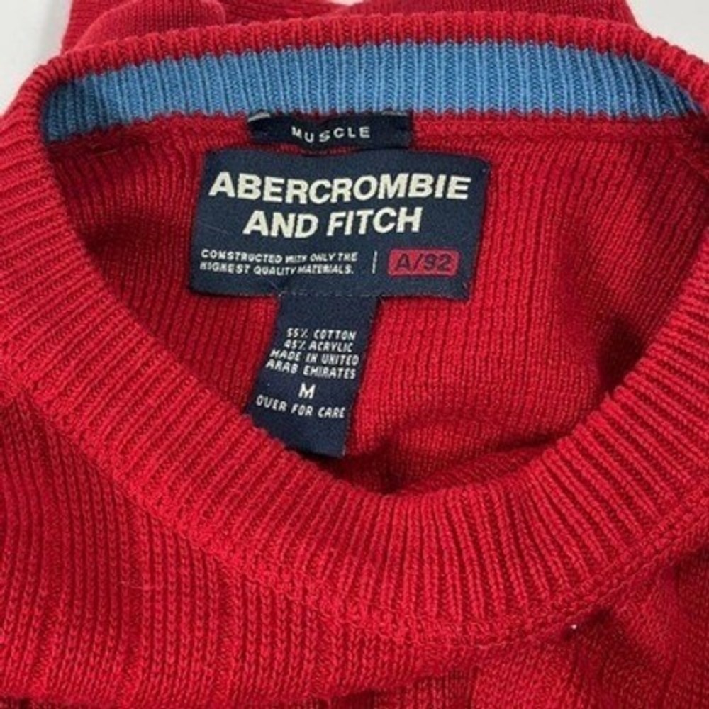 Abercrombie & Fitch Vintage Y2K Red Muscle Sweater Men M Ribbed Crew Neck Preppy - Picture 3 of 5